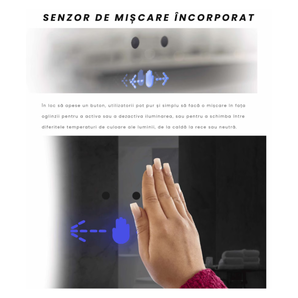 Oglinda LED Colectia Marcello Funghi Dreptunghiulara cu Functie Dezaburire si Sistem Touch, model W07/60x80cm