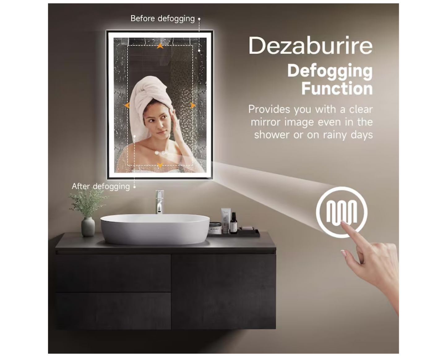 Oglinda LED Dreptunghiulara, cu Functie Dezaburire si Sistem Touch, Neagra, Colectia Marcello Funghi, model W03v 60x80cm