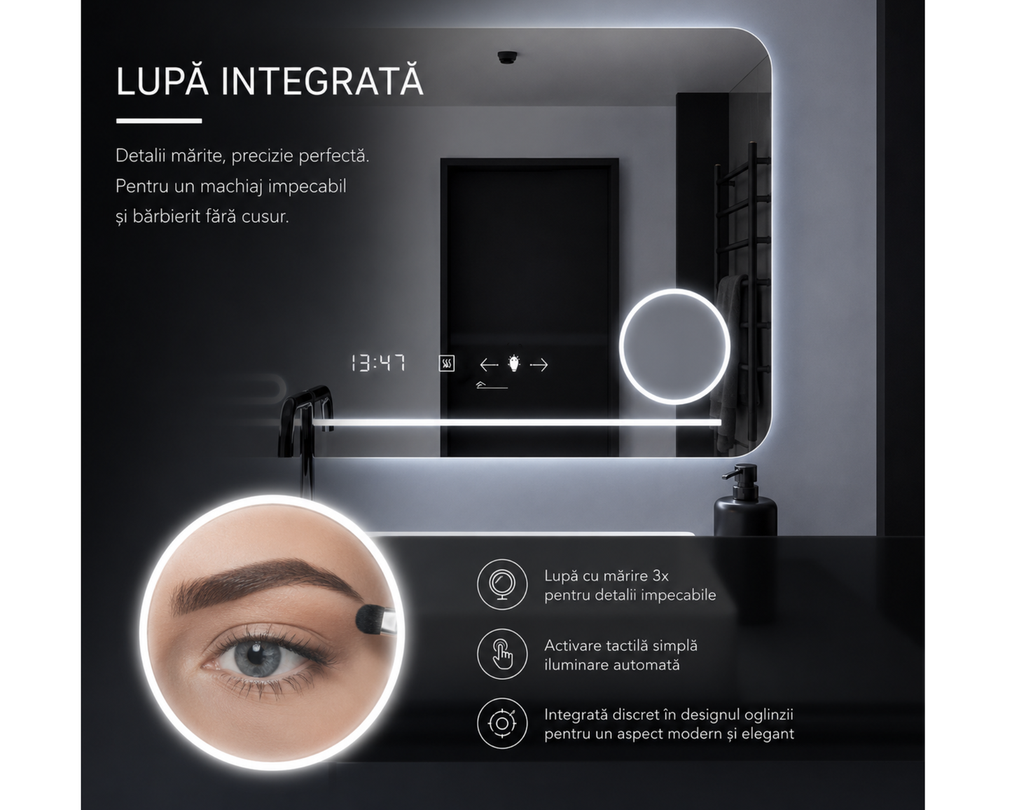 Oglinda LED Touch 100x60 cm Functie Dezaburire Colectia Marcello Funghi W36, 100x60cm