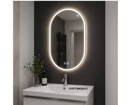 Oglinda LED din Colectia Marcello Funghi Ovala, cu Functie Dezaburire, Dimabila, Sistem Touch, model E06/50x80cm