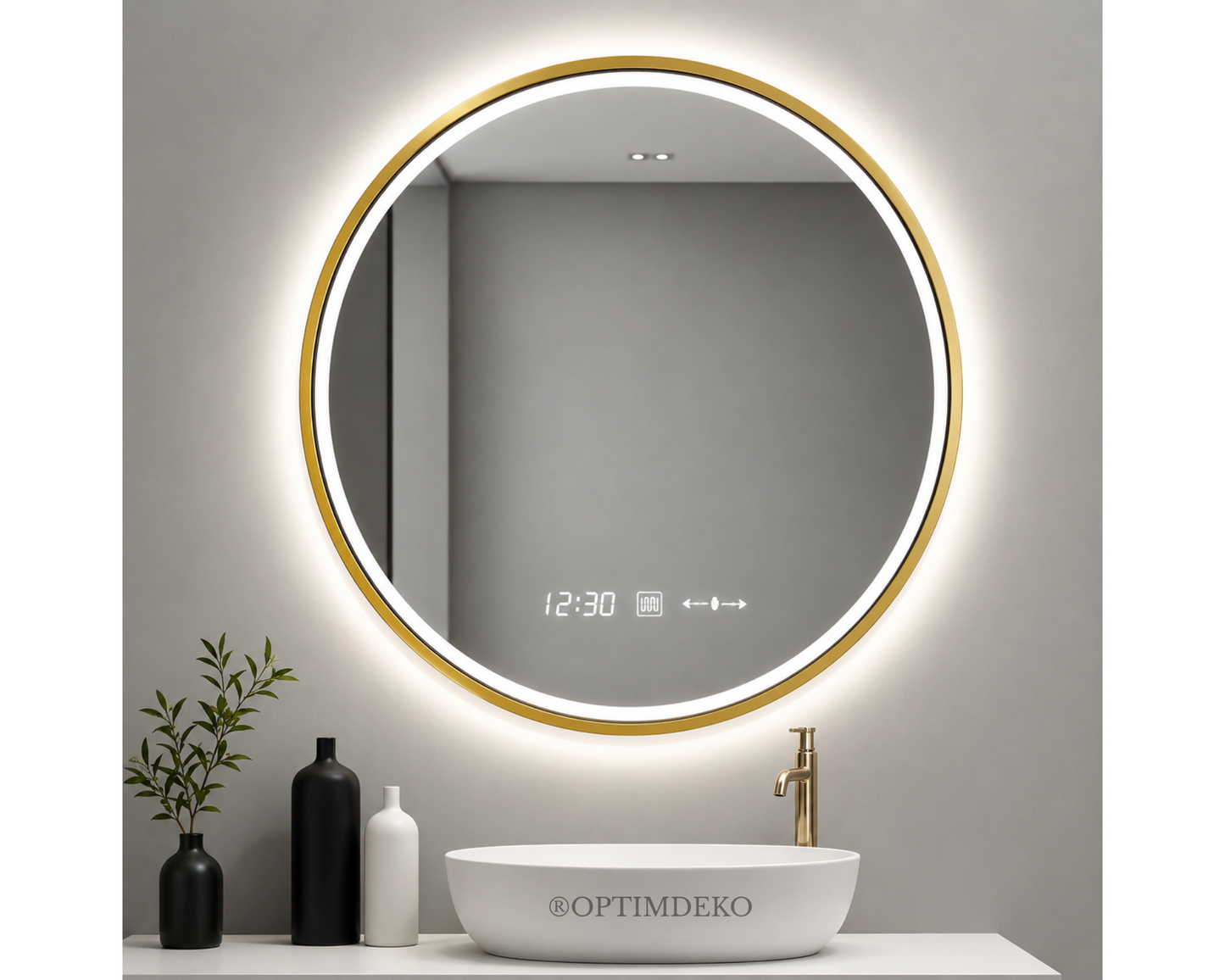 Oglinda LED Touch 100x100 cm Functie Dezaburire Rama Aurie Colectia Marcello Funghi, W04/100x100 cm