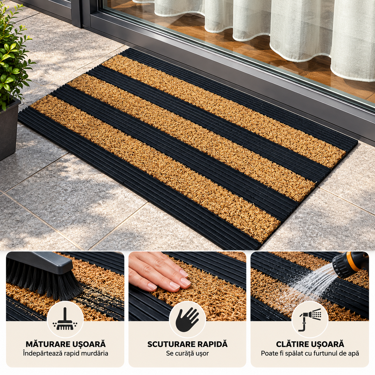 Covoras intrare cauciuc si polietilena antiderapant, maro DM05 - 75x45 cm