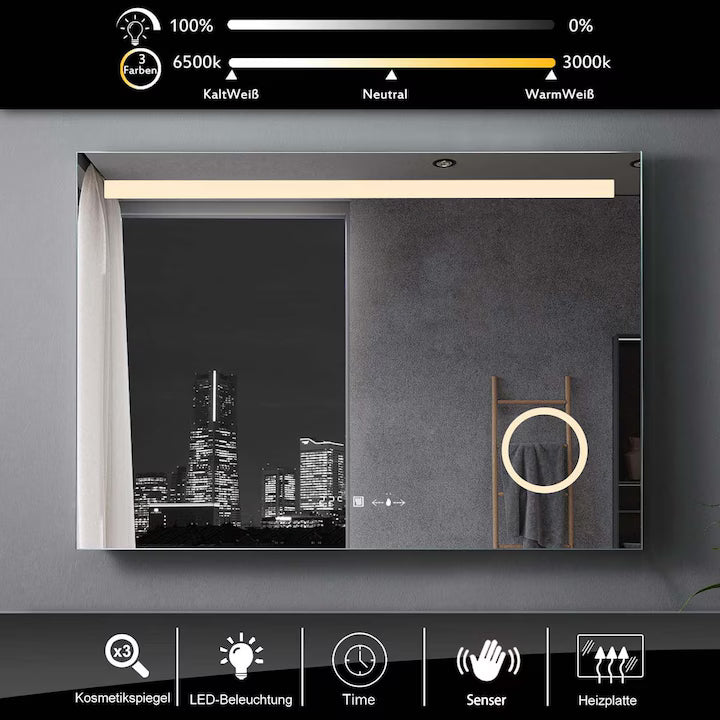 Oglinda LED Colectia Marcello Funghi Dreptunghiulara cu Functie Dezaburire si Sistem Touch, model W07/80x60cm