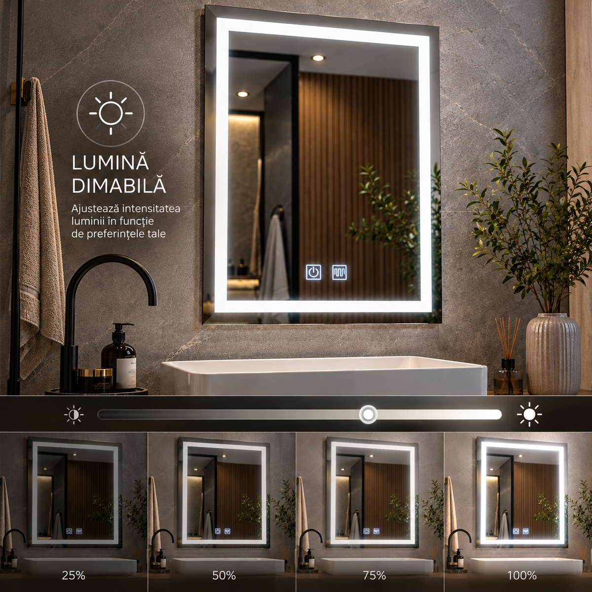 Oglinda Led Dreptunghiulara Touch, cu Functie Dezaburire E09/60x80cm