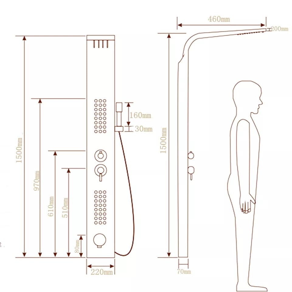 Panou de Dus, din Inox, Crom