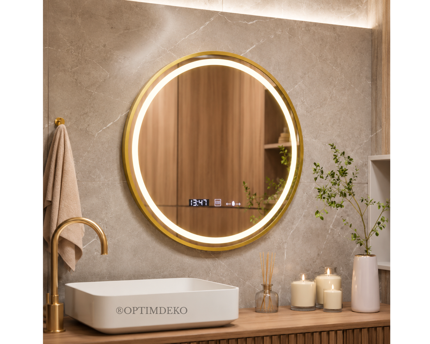 Oglinda LED Touch 60x60 cm Functie Dezaburire Rama Aurie Colectia Marcello Funghi, model W04/60x60 cm