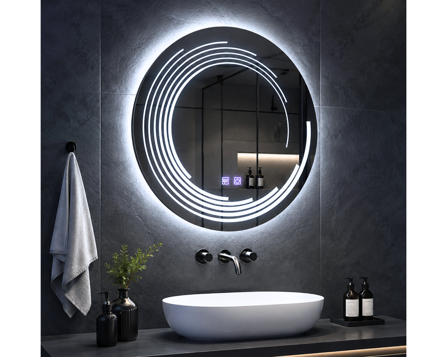 Oglindă LED Rotundă 70x70 cm Lira Touch cu Funcție Dezaburire și Iluminare LED Dimabilă