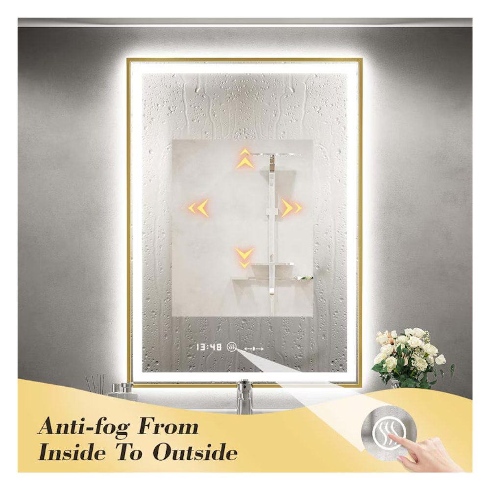 Oglinda LED Colectia Marcello Funghi Dreptunghiulara, cu Functie Dezaburire si Sistem Touch, Rama Aurie, model W10/60x80cm