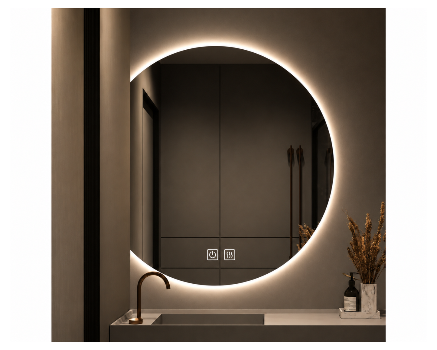 Oglindă LED Semilună 60x54 cm Soluna Touch cu Funcție Dezaburire și Iluminare LED Dimabilă