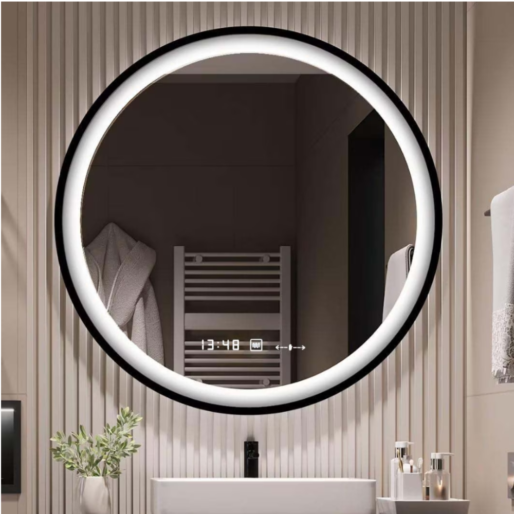 Oglinda LED Colectia Marcello Funghi Rotunda, cu Functie Dezaburire si Sistem Touch, Neagra, W11 60X60CM