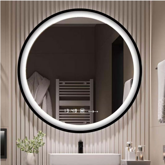 Oglinda LED Colectia Marcello Funghi Rotunda, cu Functie Dezaburire si Sistem Touch, Neagra, W11 60X60CM