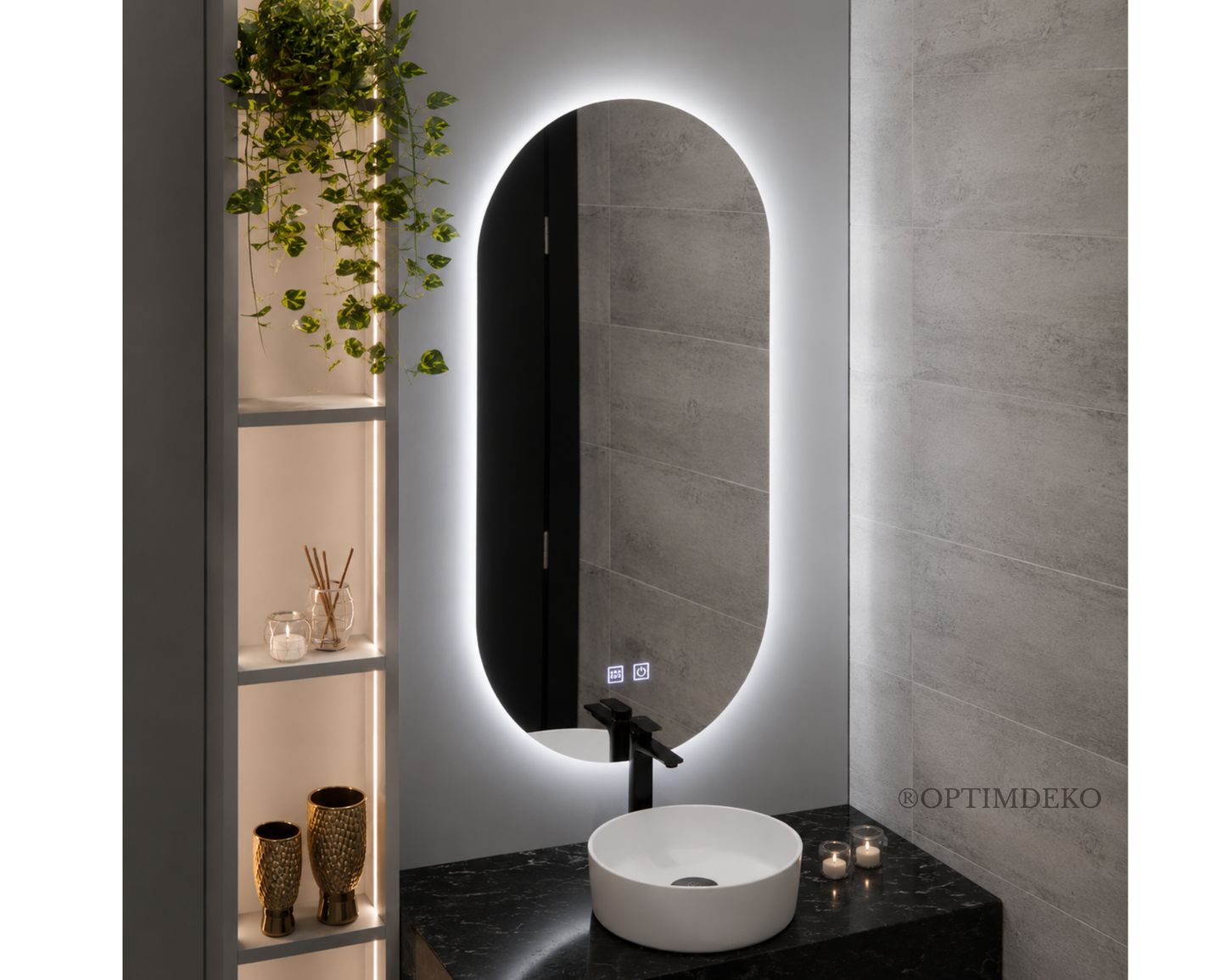Oglinda LED din Colectia Marcello Funghi Ovala, cu Functie Dezaburire, Dimabila, Sistem Touch, model E14/50x100cm