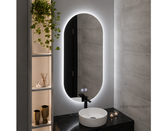 Oglinda LED din Colectia Marcello Funghi Ovala, cu Functie Dezaburire, Dimabila, Sistem Touch, model E14/50x100cm
