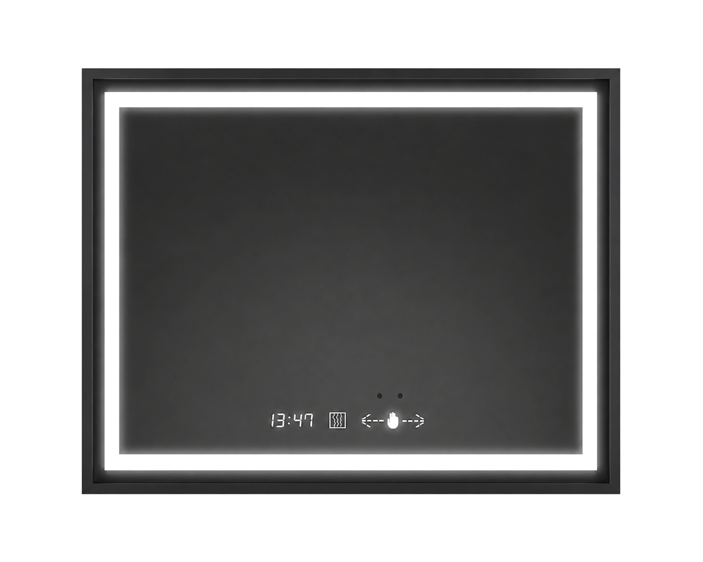 Oglinda LED Dreptunghiulara, cu Functie Dezaburire si Sistem Touch, Neagra, Colectia Marcello Funghi W03/80x60cm