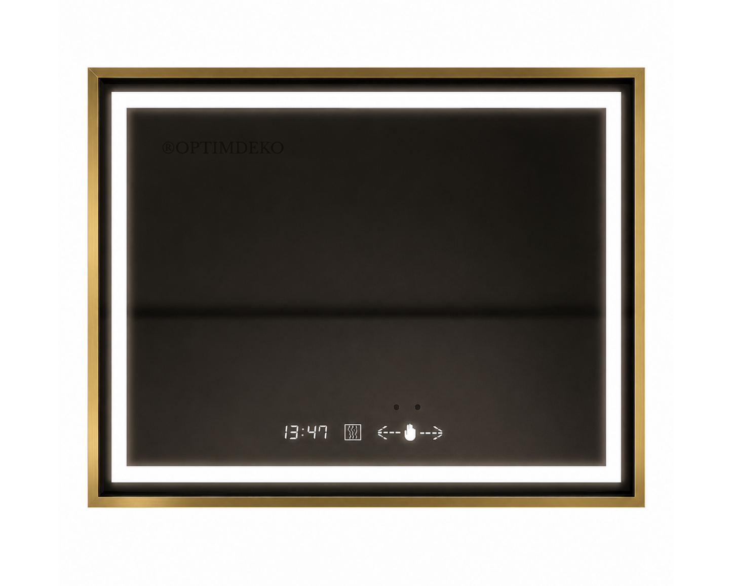 Oglinda LED Colectia Marcello Funghi Dreptunghiulara, cu Functie Dezaburire si Sistem Touch, Rama Aurie, model W10/80x60cm