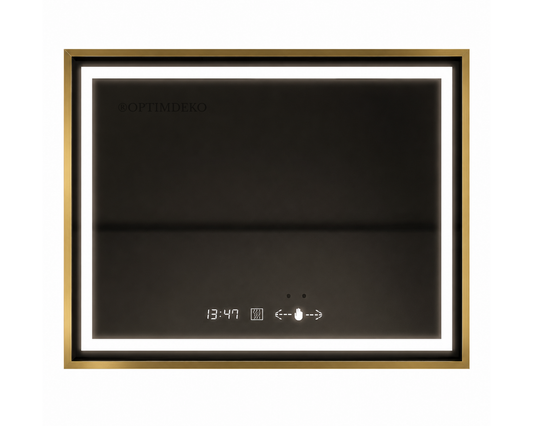 Oglinda LED Colectia Marcello Funghi Dreptunghiulara, cu Functie Dezaburire si Sistem Touch, Rama Aurie, model W10/80x60cm