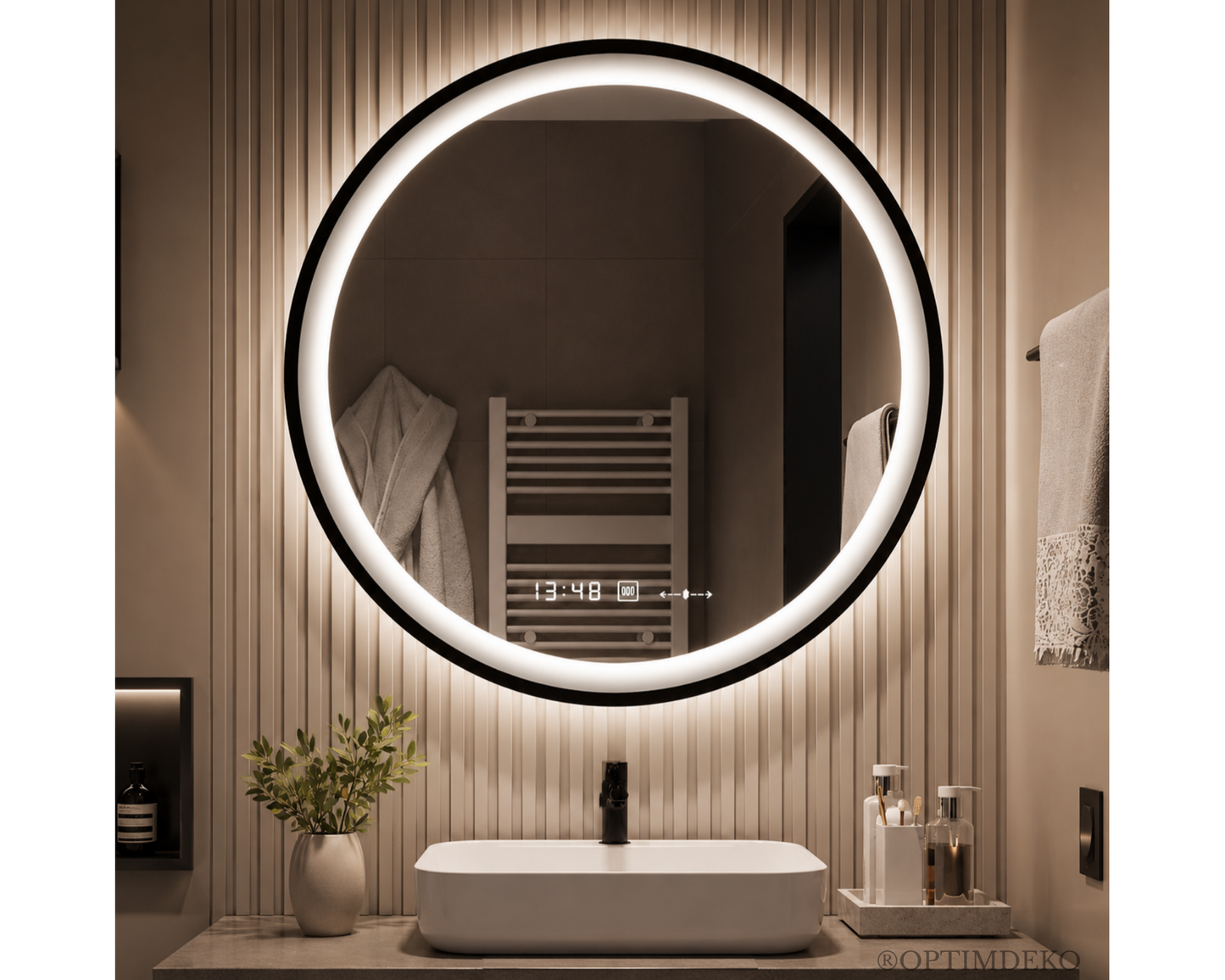 Oglinda LED Colectia Marcello Funghi Rotunda, cu Functie Dezaburire si Sistem Touch, Neagra, W11 60X60CM