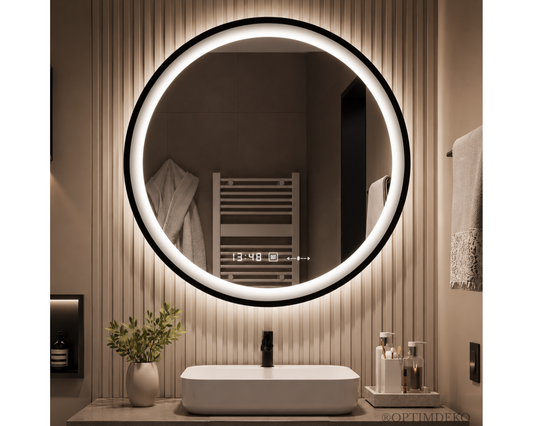 Oglinda LED Colectia Marcello Funghi Rotunda, cu Functie Dezaburire si Sistem Touch, Neagra, W11 60X60CM