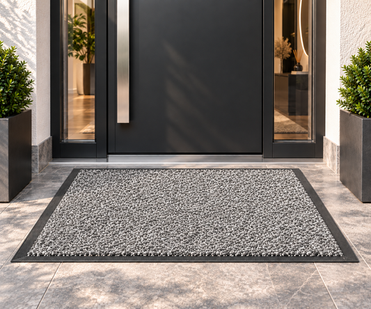 Covoras de Intrare ®OPTIMDEKO, 90x60 cm, Antiderapant, Absorbant si Antimurdarie, Baza din Cauciuc, Rezistent, pentru Interior si Exterior, Gri Deschis