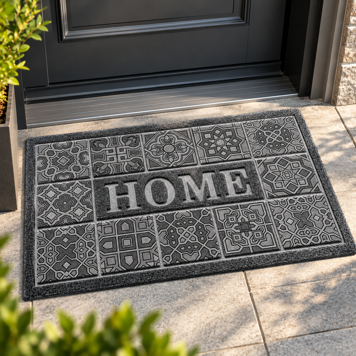 Covoras de intrare HOME, antiderapant, rezistent si decorativ ®OPTIMDEKO, 75 x 43 cm, Gri Mono