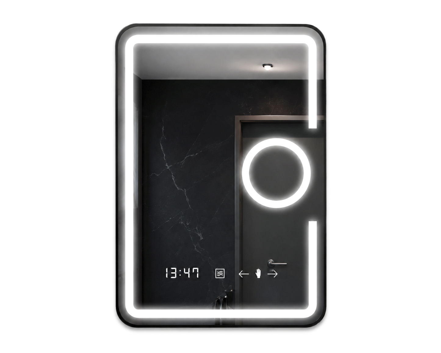 Oglinda LED Dreptunghiulara, cu Functie Dezaburire, Lupa Cosmetica si Sistem Touch, Colectia Marcello Funghi, W05 60x80cm