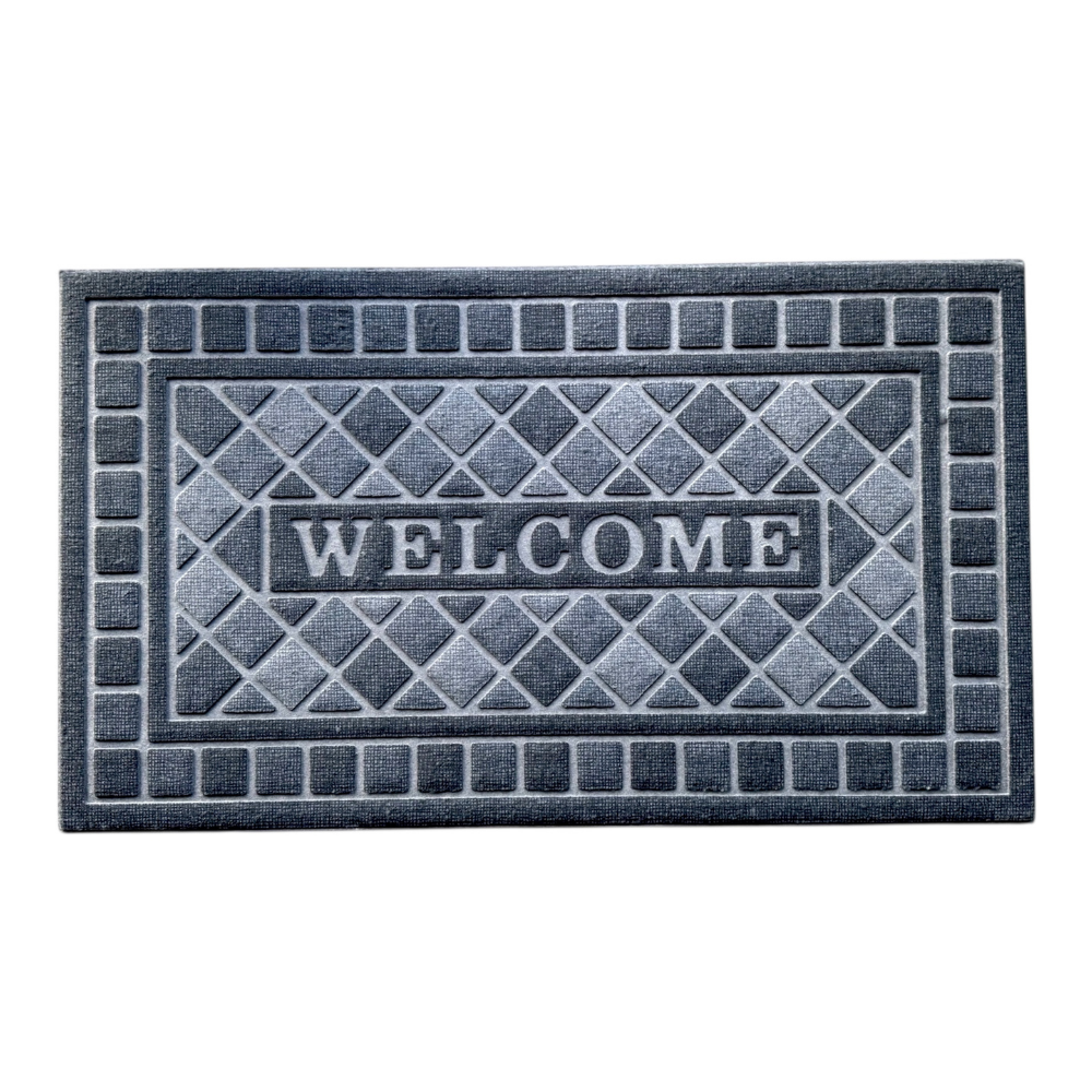Covoras de intrare WELCOME, ®OPTIMDEKO, antiderapant, rezistent si decorativ, 75 x 43 cm, gri inchis