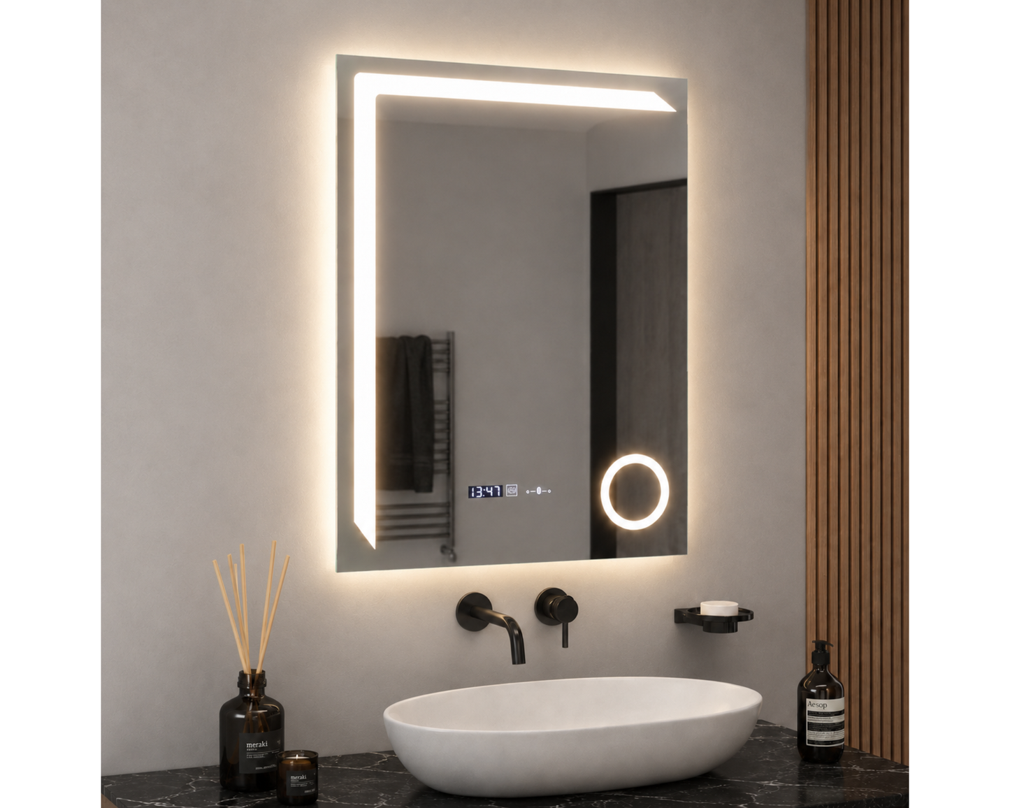 Oglinda LED Colectia Marcello Funghi Dreptunghiulara cu Functie Dezaburire si Sistem Touch, model W07/60x80cm