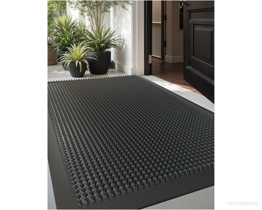 Covoras intrare cauciuc tip perie, cu Tepi, 90x60 cm, ®OPTIMDEKO, antiderapant, heavy duty, pentru exterior/interior, negru, RB008