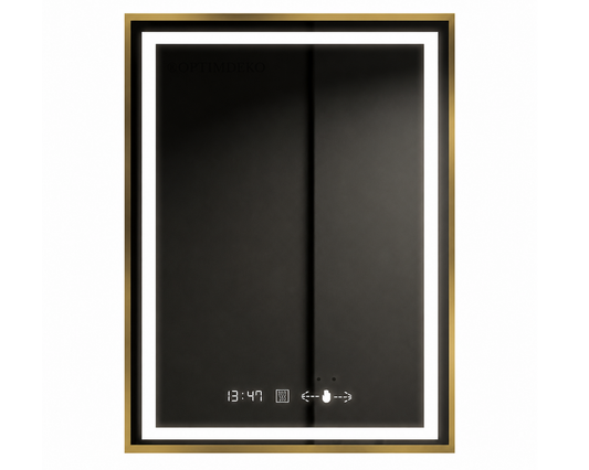 Oglinda LED Colectia Marcello Funghi Dreptunghiulara, cu Functie Dezaburire si Sistem Touch, Rama Aurie, model W10/60x80cm