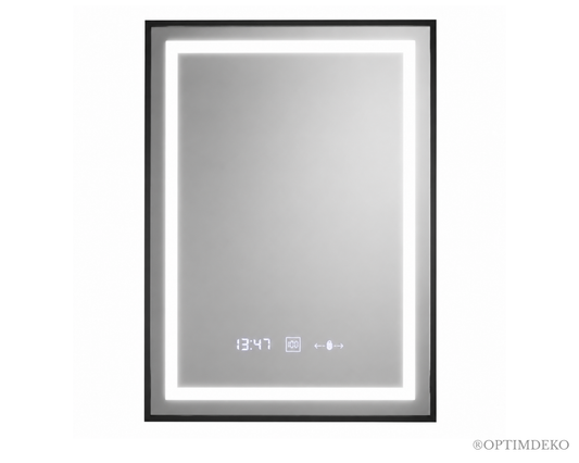 Oglinda LED Dreptunghiulara, cu Functie Dezaburire si Sistem Touch, Neagra, Colectia Marcello Funghi, model W03v 60x80cm