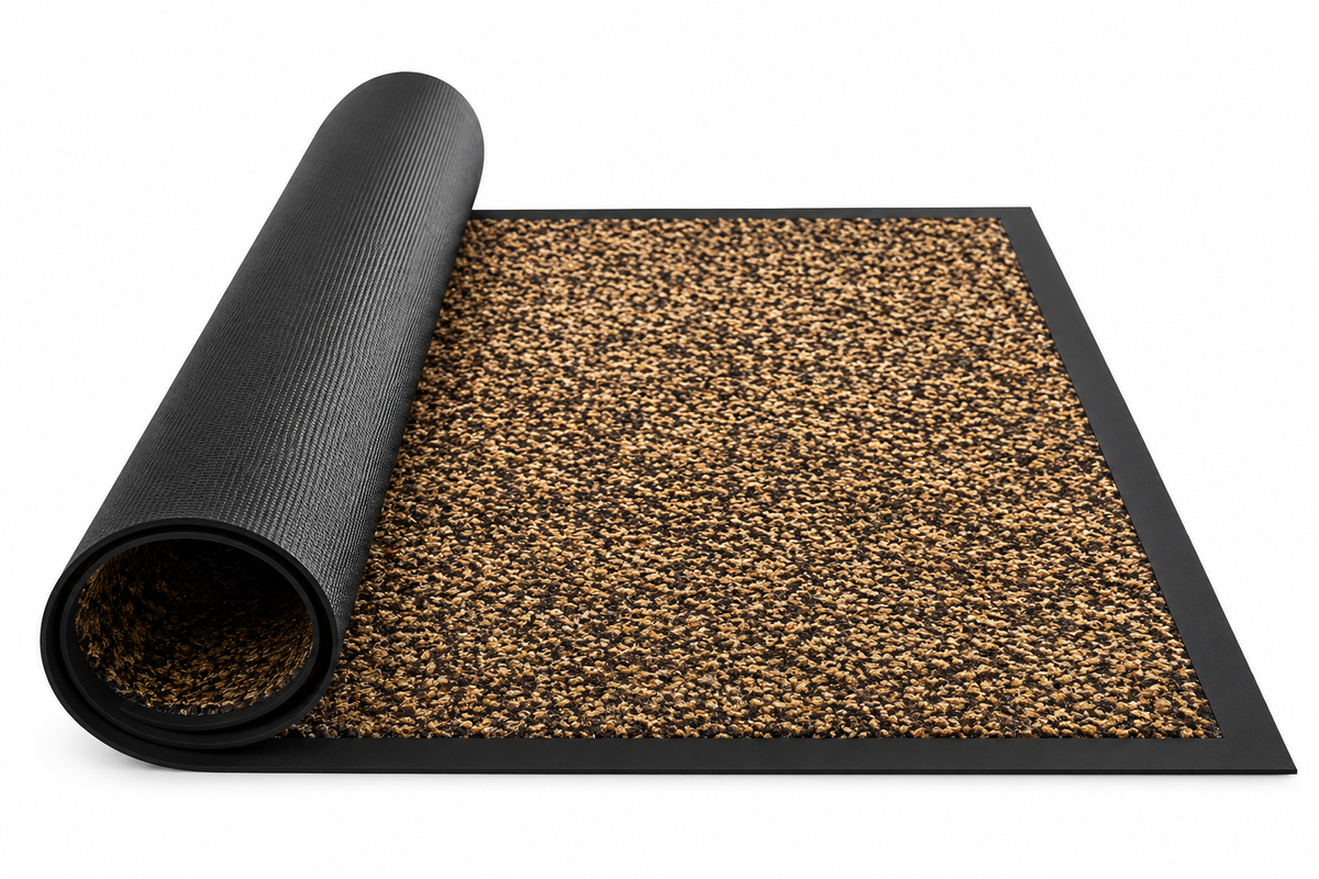 Covoras de Intrare OPTIMDEKO, 60x40 cm, Antiderapant, Absorbant si Antimurdarie, Striat, Baza din Cauciuc, Rezistent, pentru Interior si Exterior, Maro