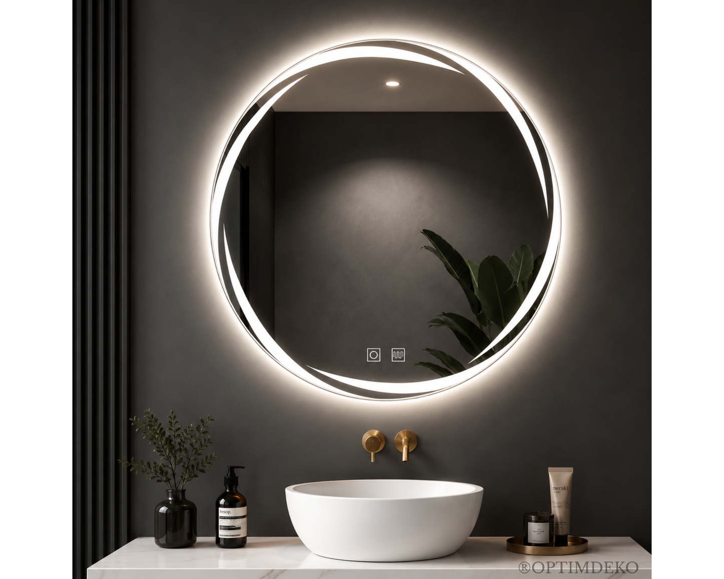 Oglindă LED Rotundă 60x60 cm Spirallus Touch cu Funcție Dezaburire și Iluminare LED Dimabilă