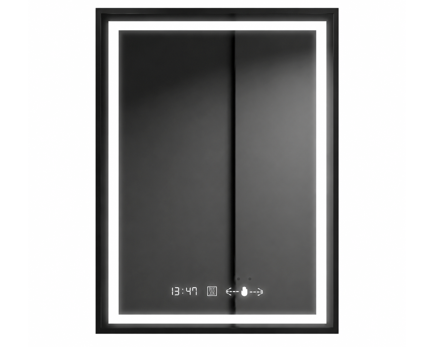 Oglinda LED Dreptunghiulara, cu Functie Dezaburire si Sistem Touch, Neagra, Colectia Marcello Funghi, model W03v 60x80cm