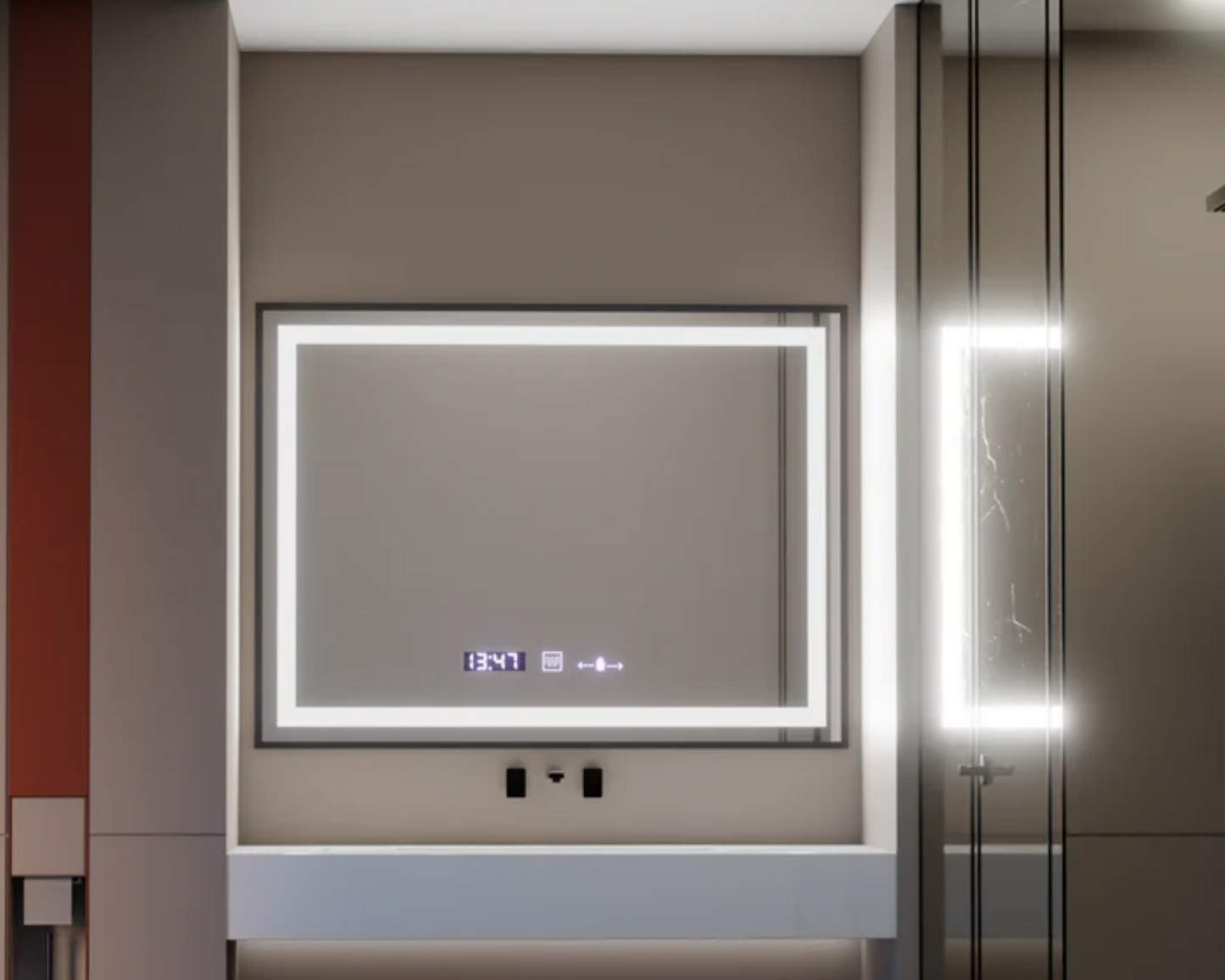 Oglinda LED Dreptunghiulara, cu Functie Dezaburire si Sistem Touch, Neagra, Colectia Marcello Funghi W03/80X60cm