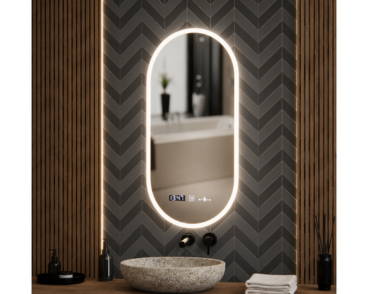 Oglinda LED Ovala Colectia Marcello Funghi cu Functie Dezaburire si Sistem Touch, model D045, 50x100cm