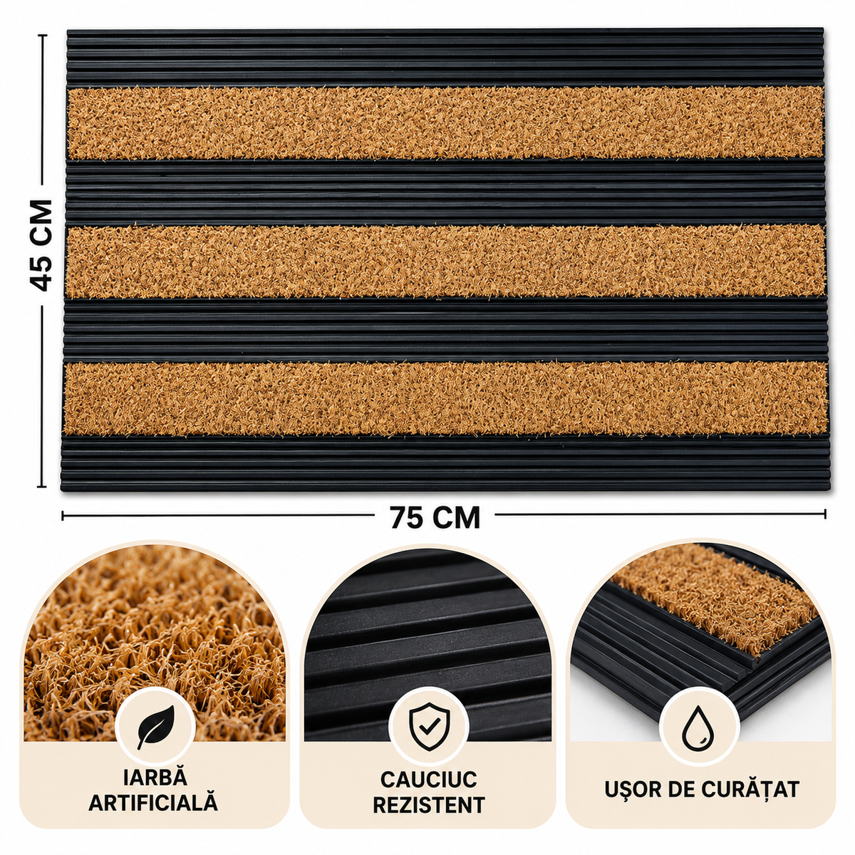 Covoras intrare cauciuc si polietilena antiderapant, maro DM05 - 75x45 cm