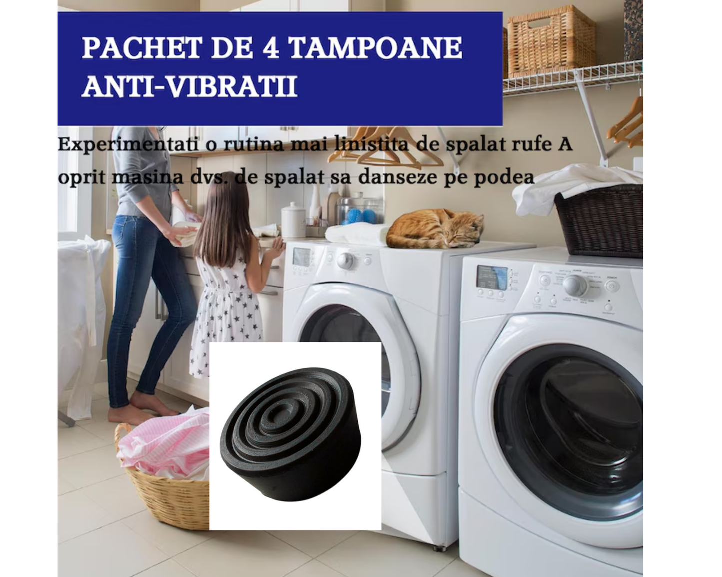 Set 4 picioruse amortizare Groase, anti vibratii sau inaltare pentru Masina de Spalat, Uscator, Frigider, Mobilier, Negru, Universale