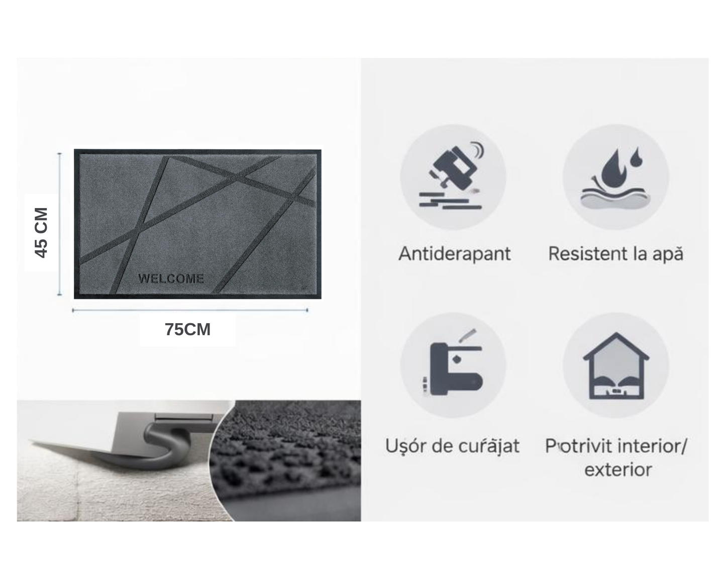 Covoras de intrare, absorbant, antiderapant, cu model modern, gri, ®OPTIMDEKO, TR 211