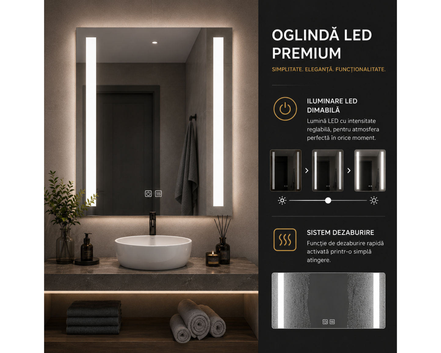Oglinda LED Touch C206/50x70 cm Functie Dezaburire Colectia Marcello Funghi