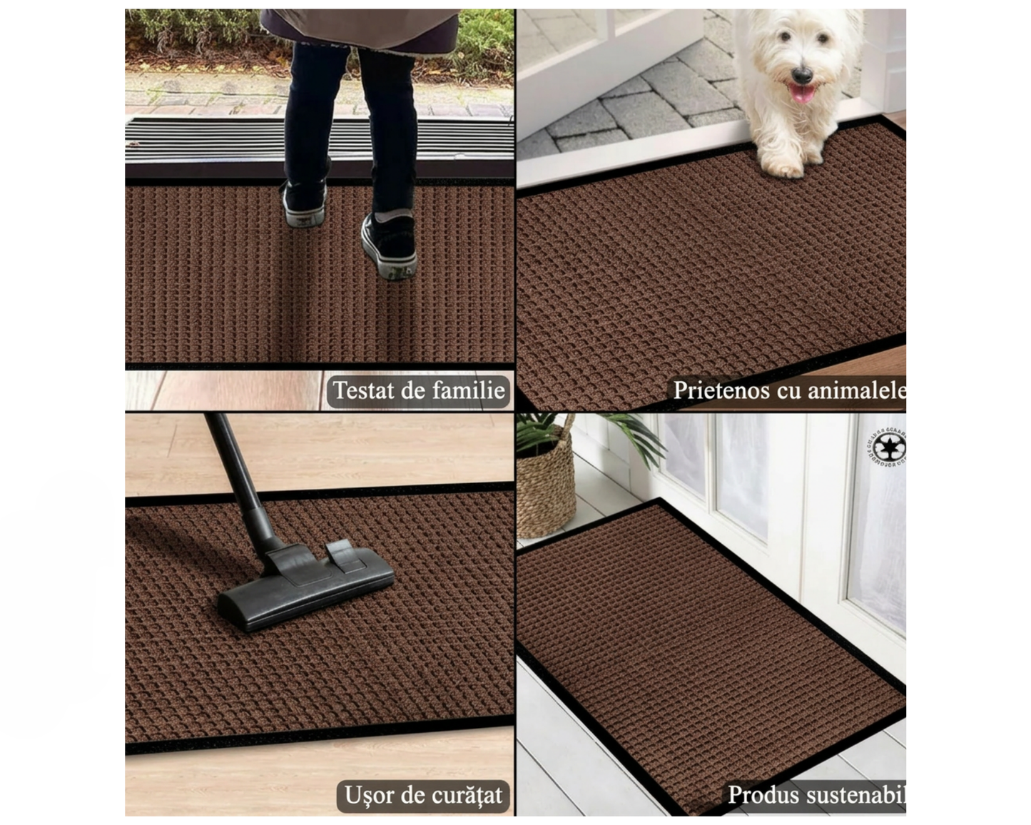 Covoras intrare gri 90x60 cm, ®OPTIMDEKO, antiderapant, rezistent, absorbtie murdarie si apa, interior/exterior, CR002 MARO