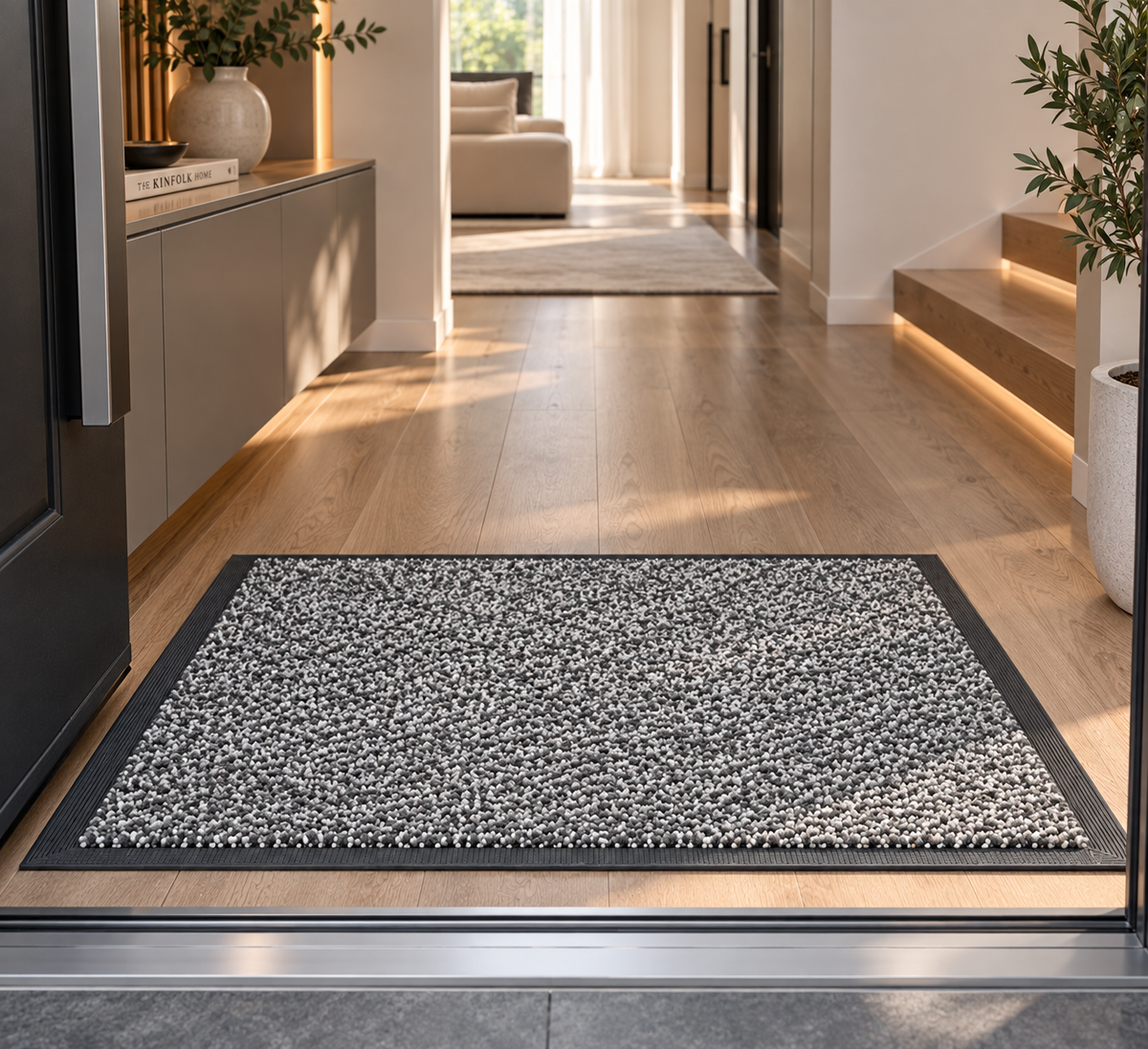 Covoras de Intrare ®OPTIMDEKO, 120x 180 cm, Antiderapant, Absorbant si Antimurdarie, Baza din Cauciuc, Rezistent, pentru Interior si Exterior, Gri Deschis