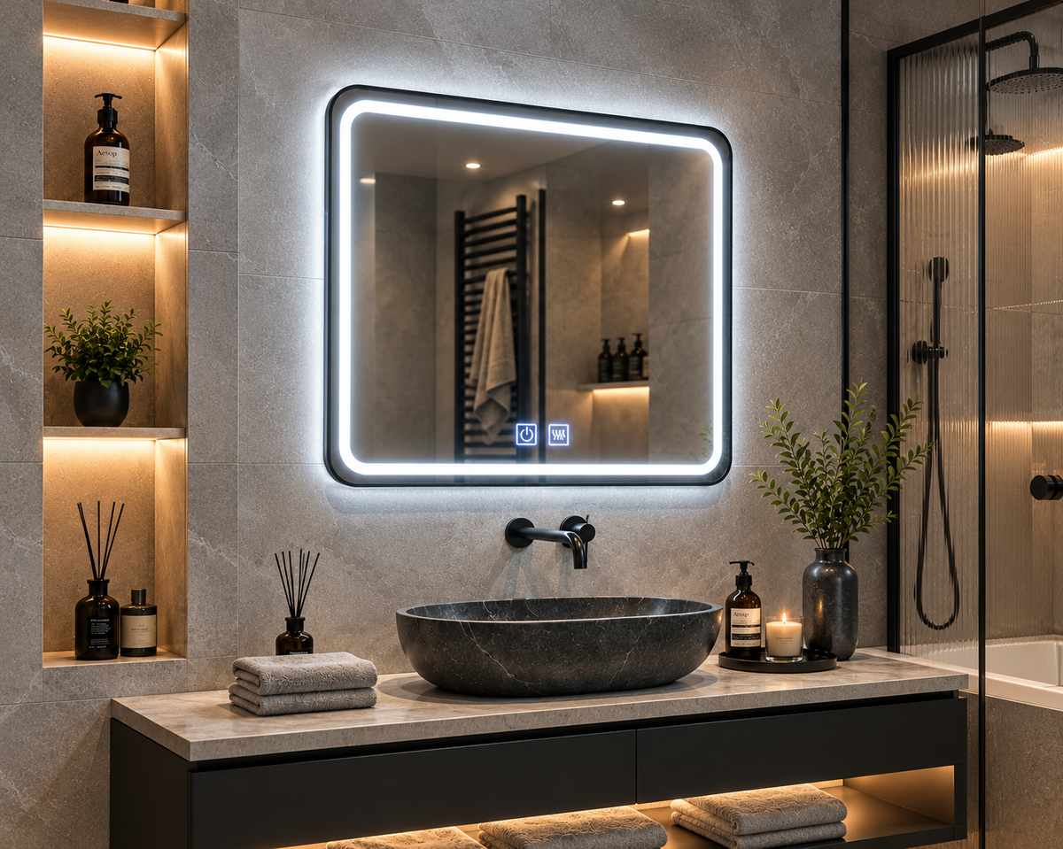Oglinda LED Touch, Rama Neagra si Dezaburire, E03/80x60 cm, Colectia Korman Technik