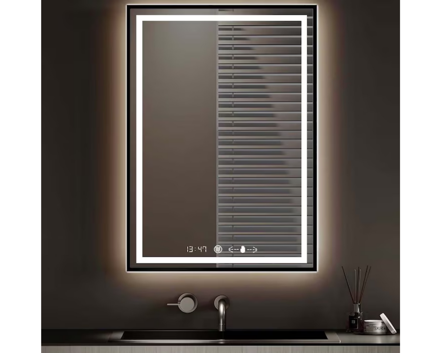 Oglinda LED Dreptunghiulara, cu Functie Dezaburire si Sistem Touch, Neagra, Colectia Marcello Funghi, model W03v 60x80cm