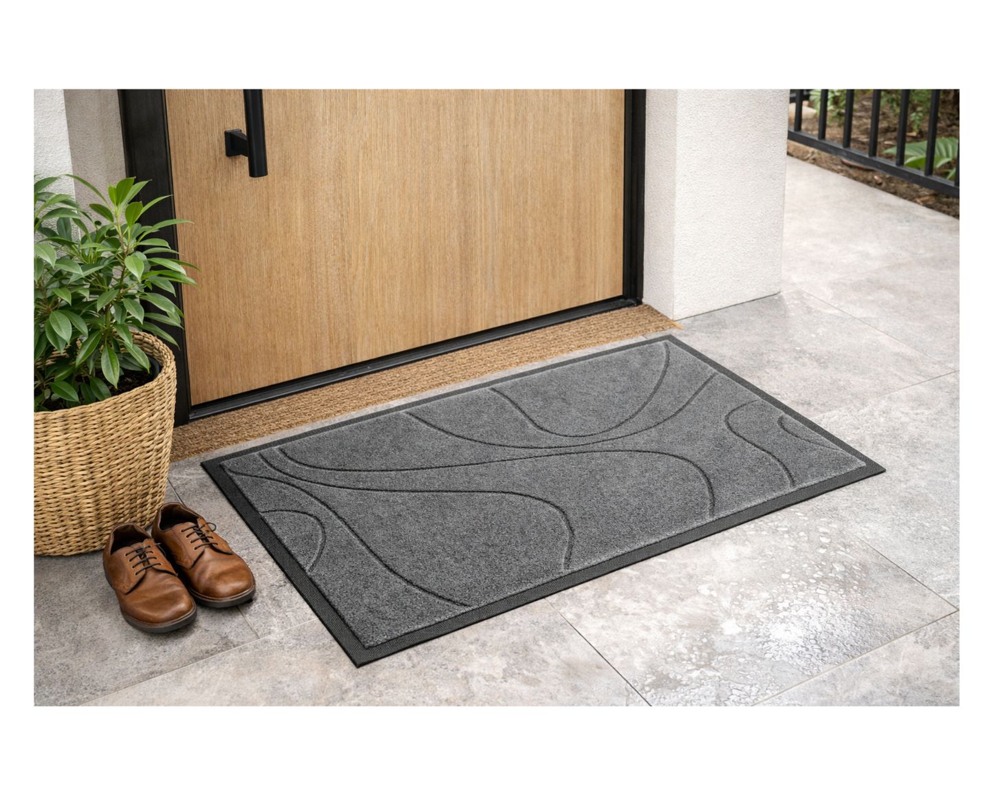 Covoras de intrare, absorbant, antiderapant, cu model modern, gri, ®OPTIMDEKO, TR 202