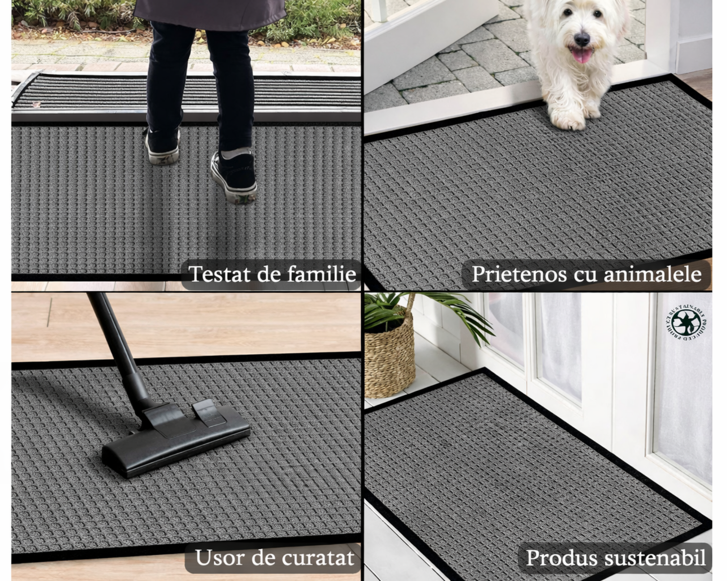 Covoras intrare gri 90x60 cm, ®OPTIMDEKO, antiderapant, rezistent, absorbtie murdarie si apa, interior/exterior, CR002 GRI