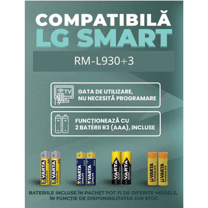 Telecomanda tv universala, Compatibila LG, Acopera 100% gama LG LCD, LED, Smart, baterii incluse, RM-L930+3