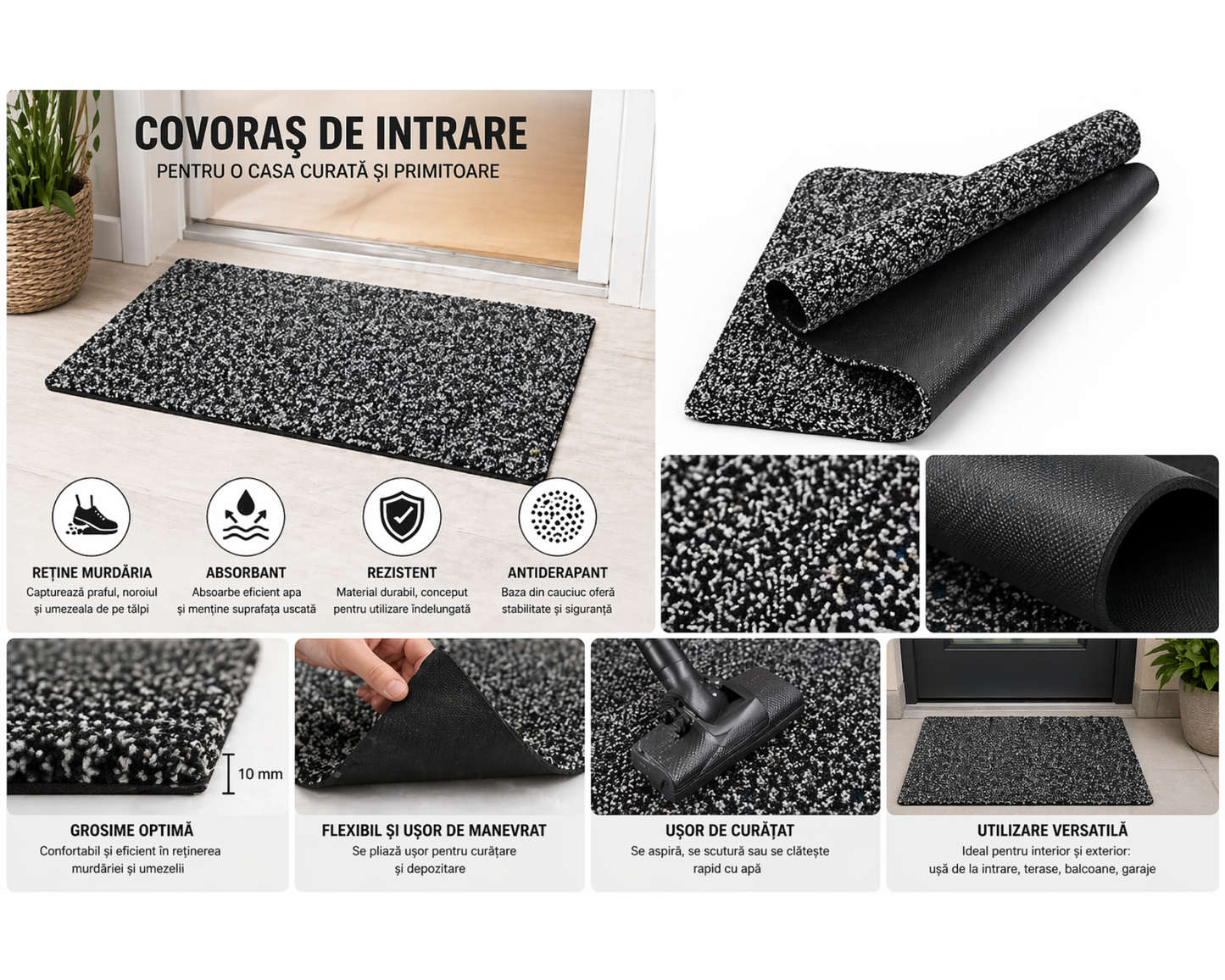 Covoras intrare absorbant antimurdarie, Magic Mat Gri 70x45cm ®OPTIMDEKO