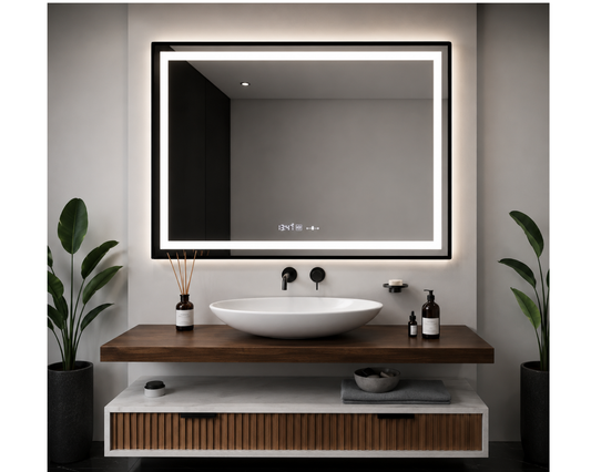 Oglinda LED Dreptunghiulara 80x60cm, Colectia Marcello Funghi, cu Functie Dezaburire si Sistem Touch,Rama Neagra