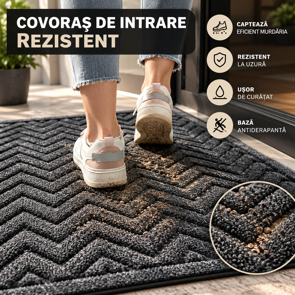 Covoras intrare Polietilena si Cauciuc Antiderapant- CS099 - 90X60 cm