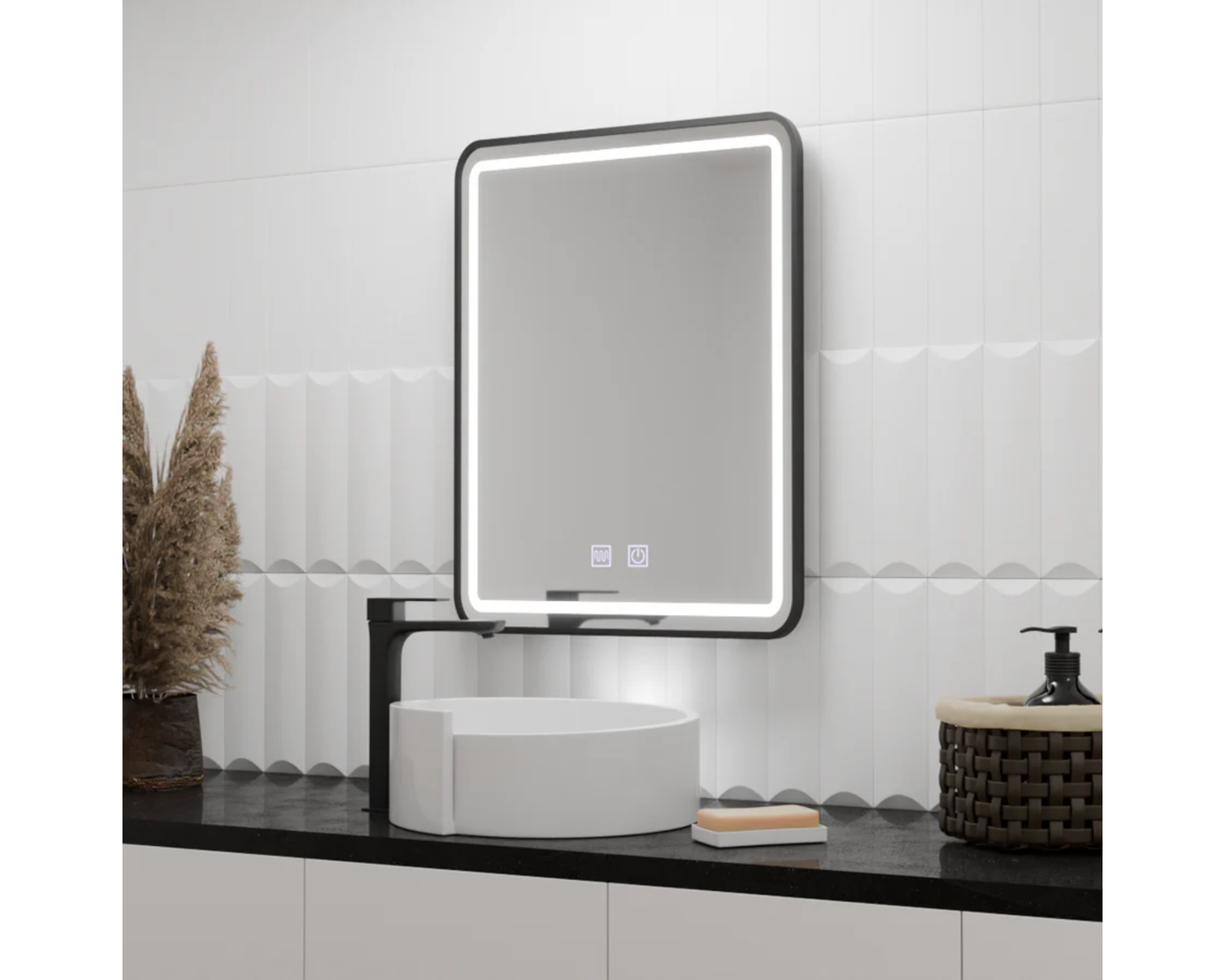 Oglinda LED Touch, Rama Neagra si Dezaburire, E03/60x80 cm, Colectia Korman Technik